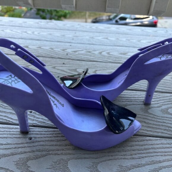 Vivienne Westwood + Melissa Purple/Black Anglomania Novelty Jelly Heart Heels - Picture 3 of 5